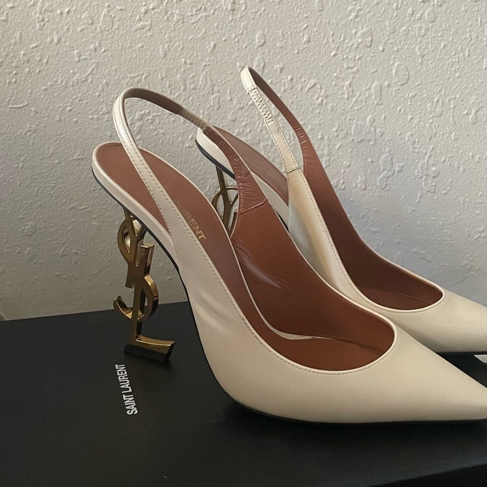 Yves Saint Laurent YSL Opyum Logo-Heel Leather Slingback Pumps